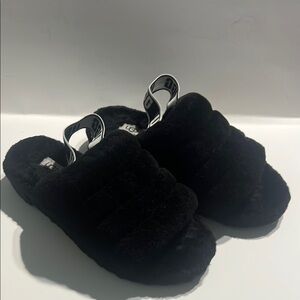 UGG Black Fluffy Sandals